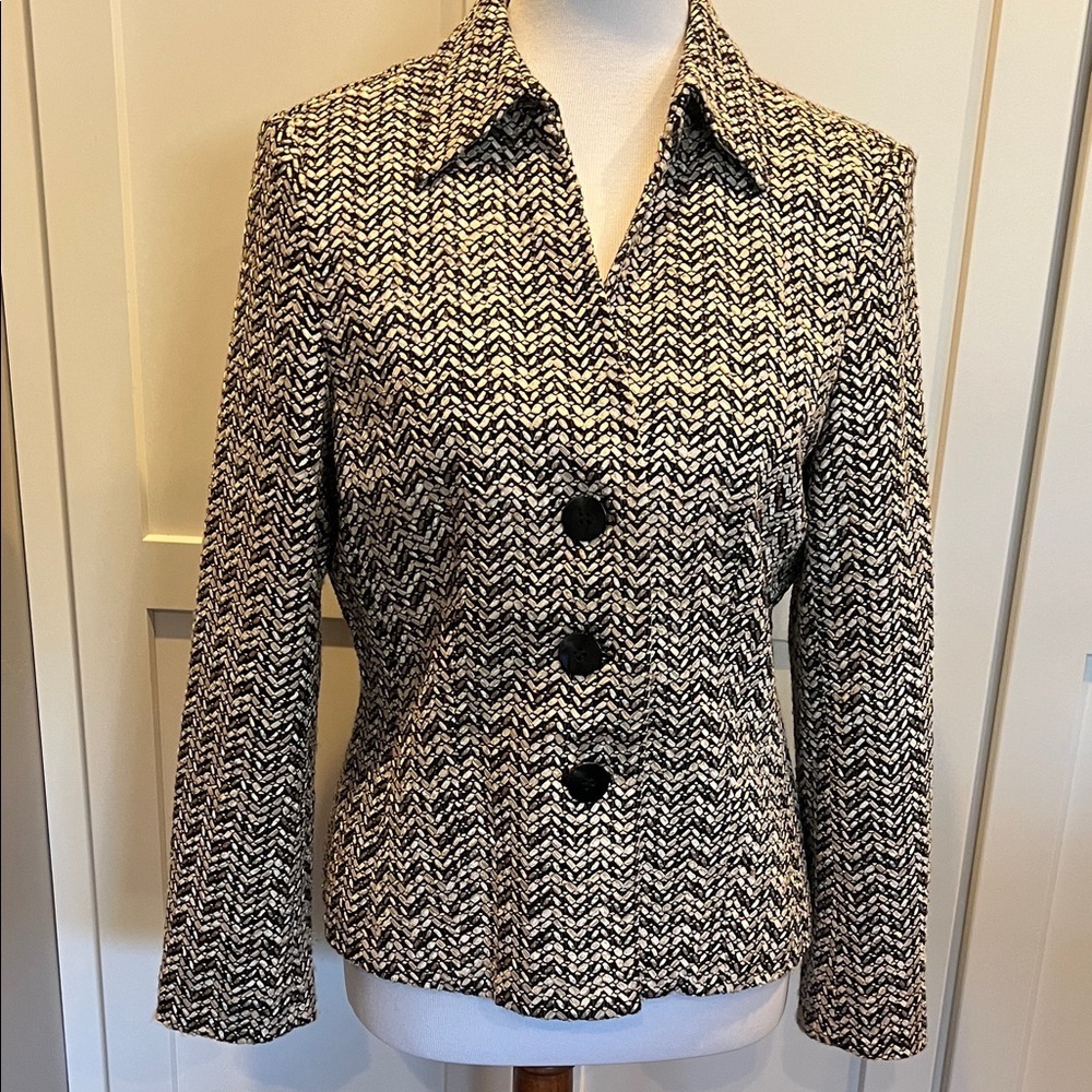 Talbots Black and White Chevron Blazer Size 12P